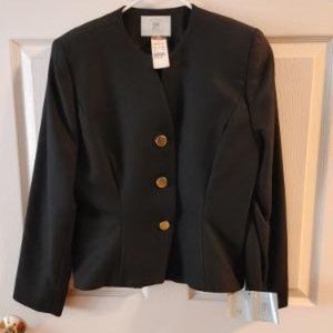 Amanda Smith BNWT Women's Black Wool Lined Fitted Blazer_Gold Buttons_Size 12